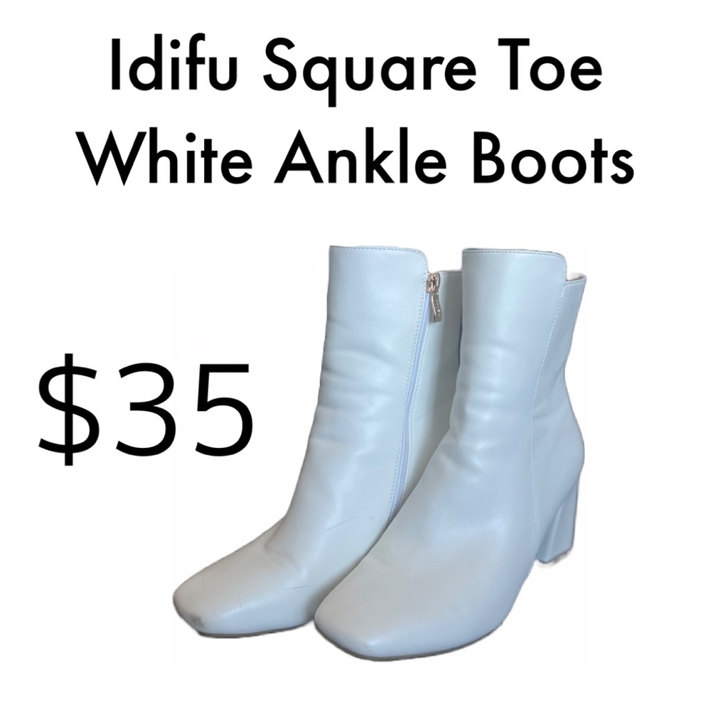 IDIFU White Square Toe Ankle Boots